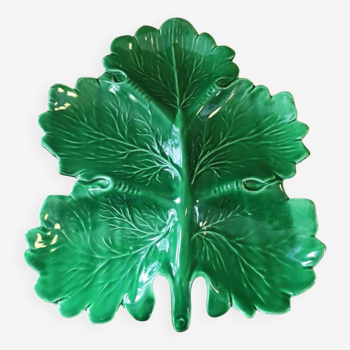 Plat vintage en Barbotine feuille verte