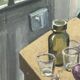 Oil painting on canvas, still life with glasses, 1950s