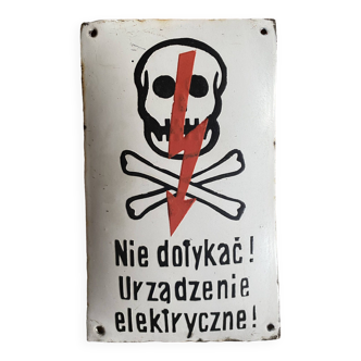 ancienne plaque emaillee danger tete de mort skull