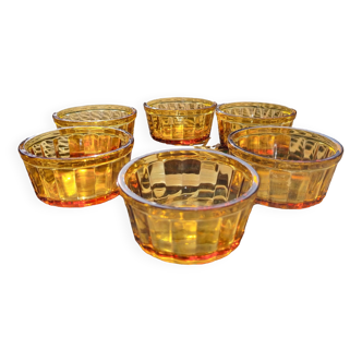 6 vintage vereco ramekins in amber glass apero model N°2