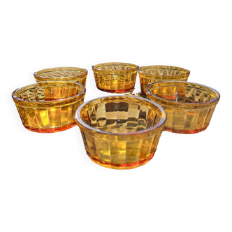 6  ramequin ravier vintage vereco en verre ambre apero modele N°2