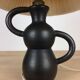 Black ceramic lamp Henri Chatard, 50s, wool lampshade