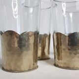 Set of 5 old Moroccan tea glasses in hammered glass and maillechort
