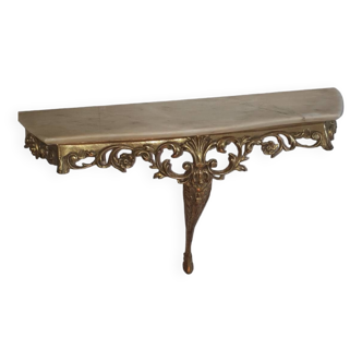 Console table in gold metal and its marble top
