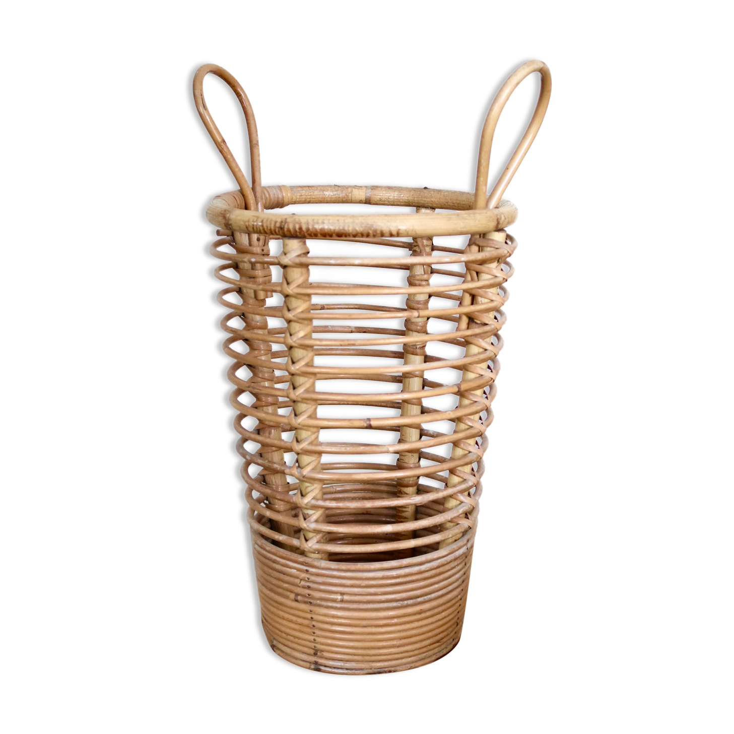 Porte parapluie en bambou et rotin, années 50