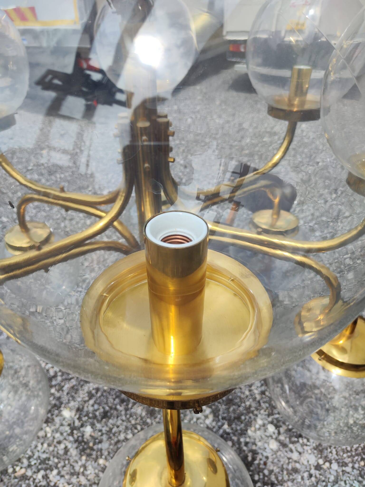 Large Vintage Brass Chandelier: Mid-Century Italian 13-Bulb Pendant Light