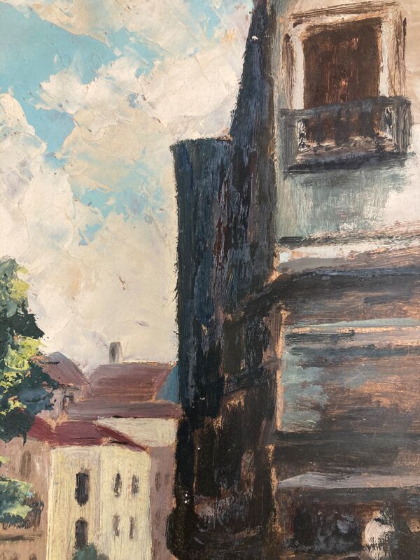 Huile sur panneau cours d'eau vintage