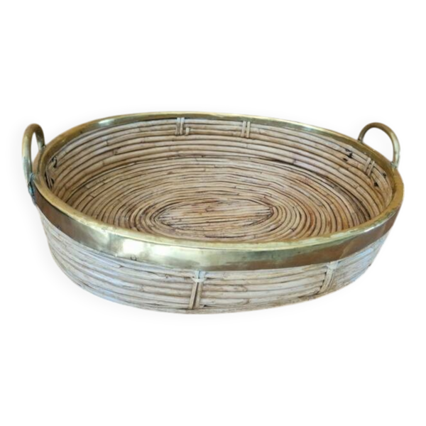 Corbeille, plateau, centre de table en rotin