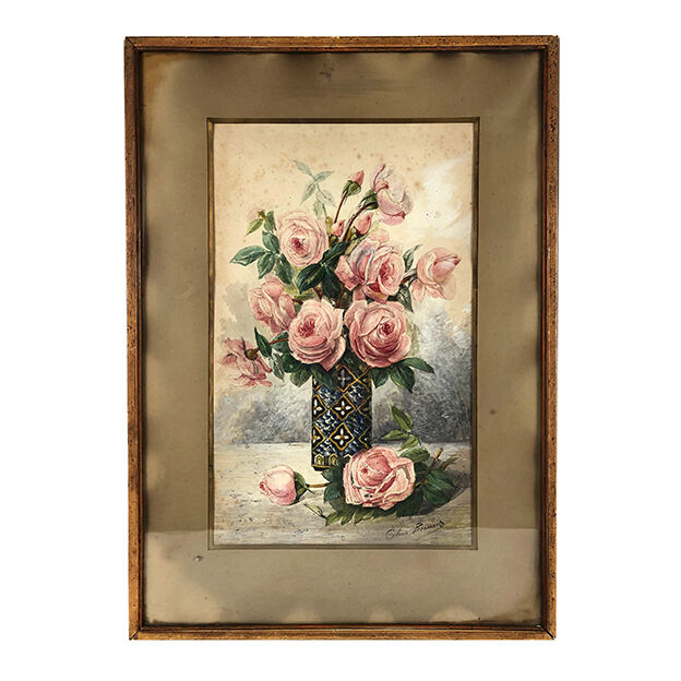 Watercolor "Bouquet of roses", framed and signed