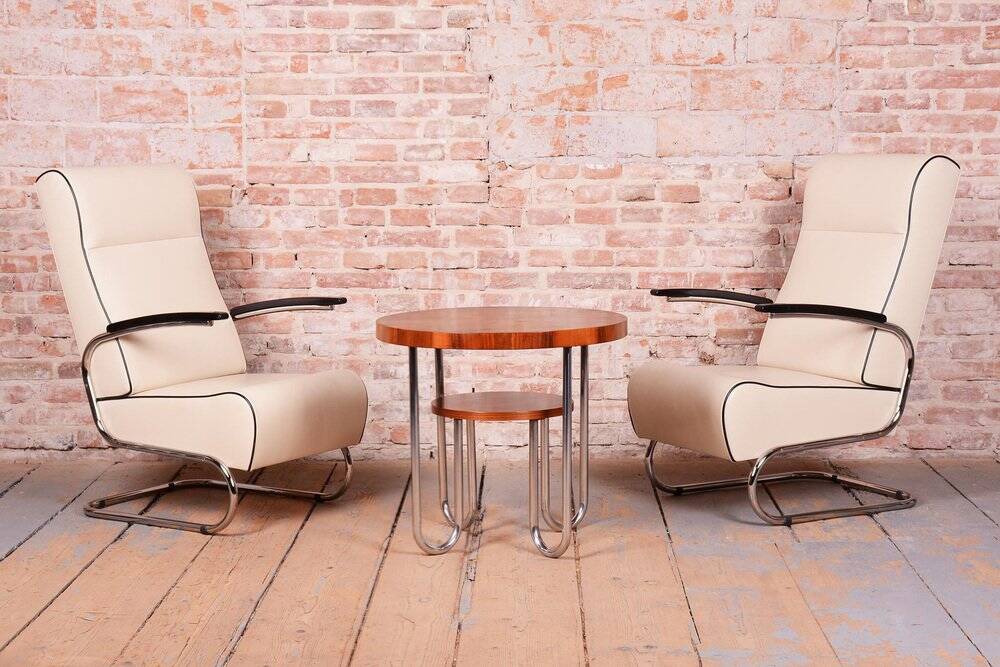Bauhaus FN24 Armchairs in Leather attributed to Mücke-Melder, Czech, 1930s, Set of 2