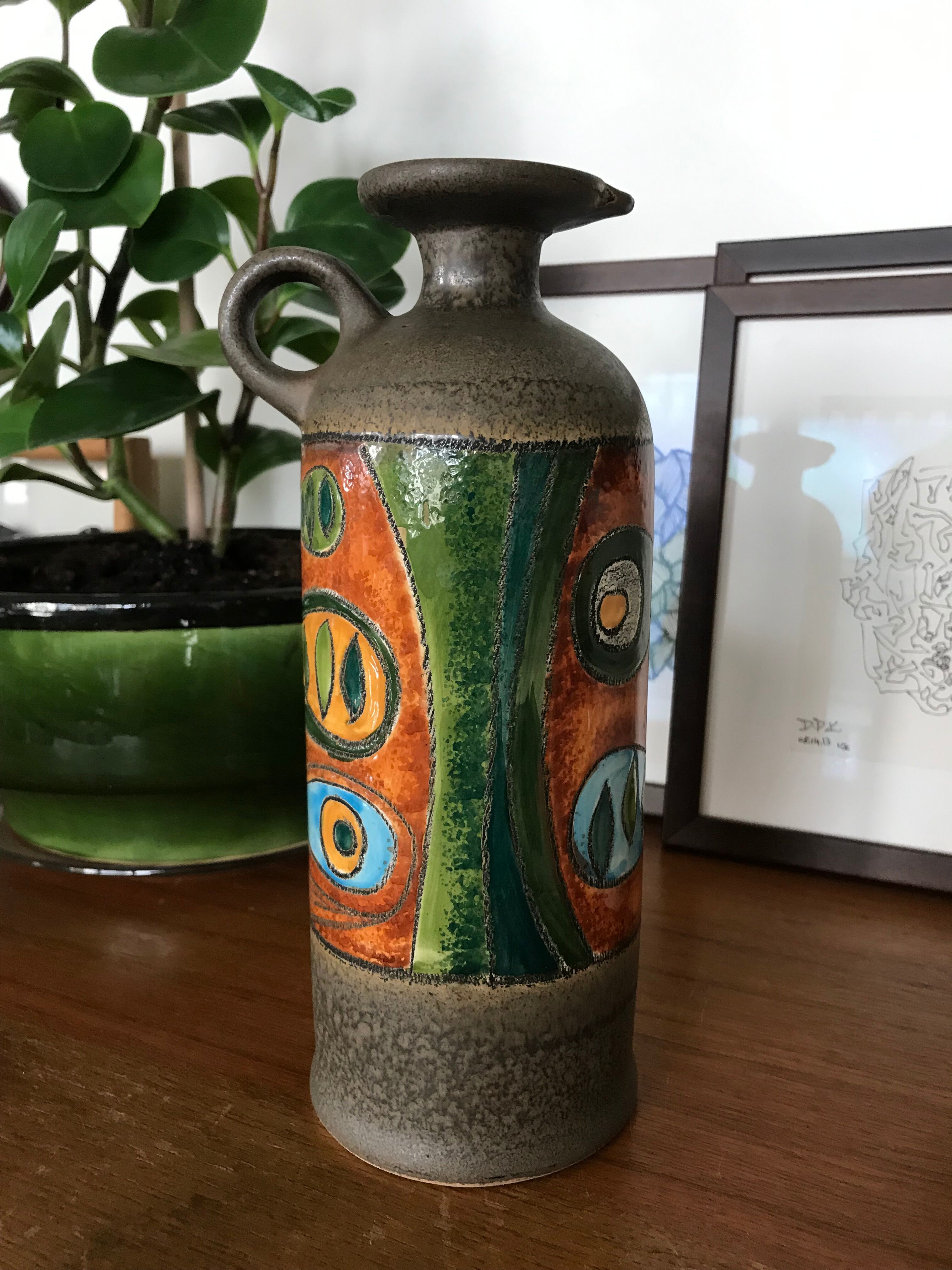 Enamelled stoneware pitcher