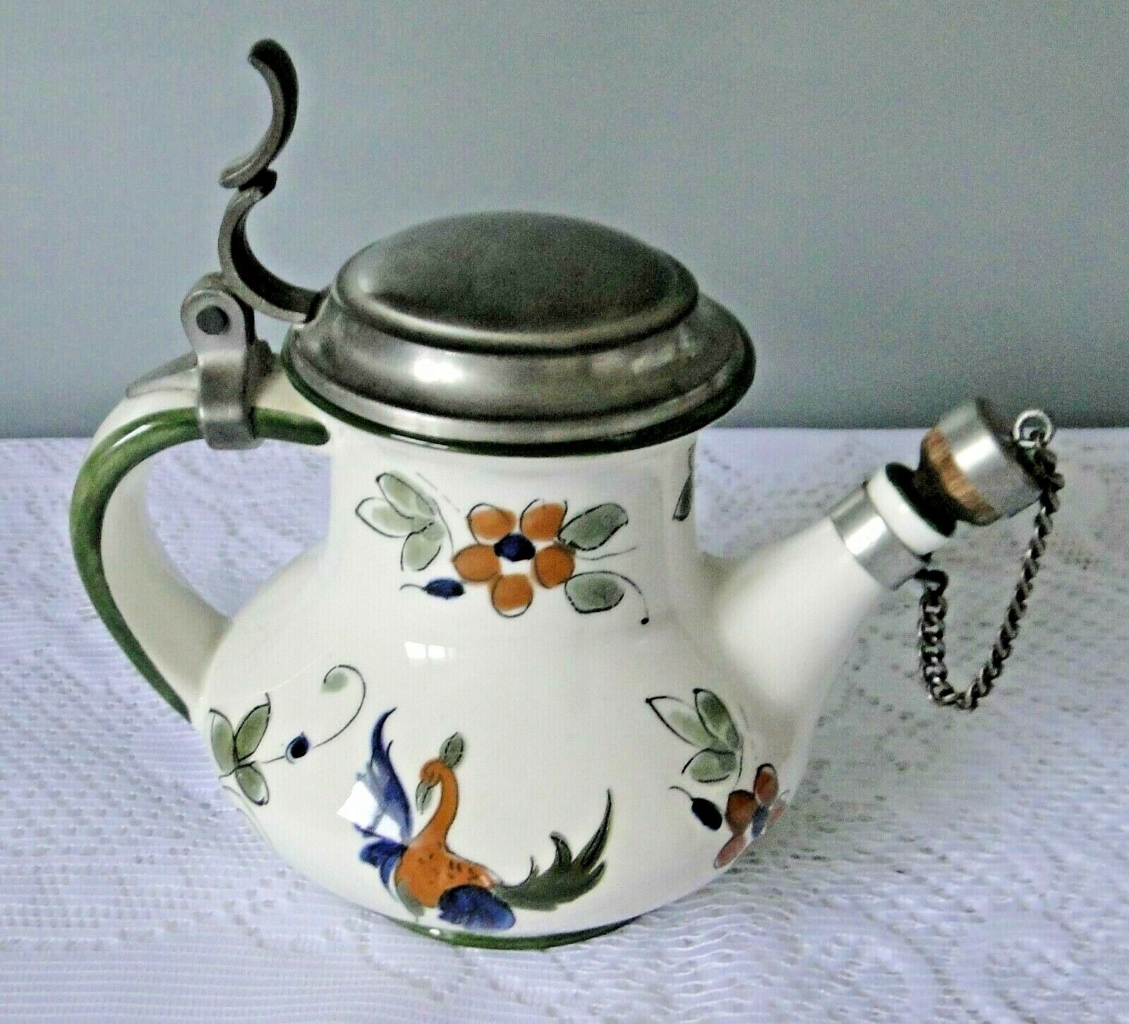 Ceramic belly pitcher lid and spout closed capodimonte chimeric decoration