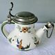 Ceramic belly pitcher lid and spout closed capodimonte chimeric decoration