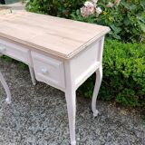 Console with 2 drawers, pink, wooden top.