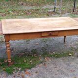 Cherry farm table, turned legs, 2 extensions