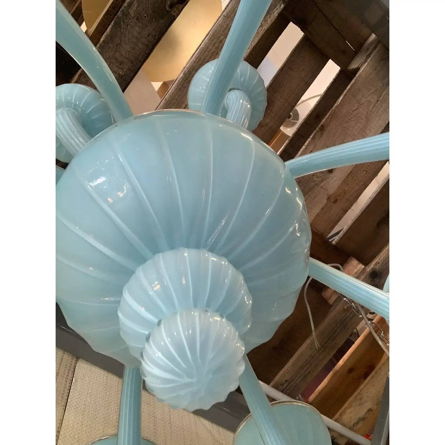 Contemporary 18 Arms Matte Light-Blue Murano Style Glass Chandelier