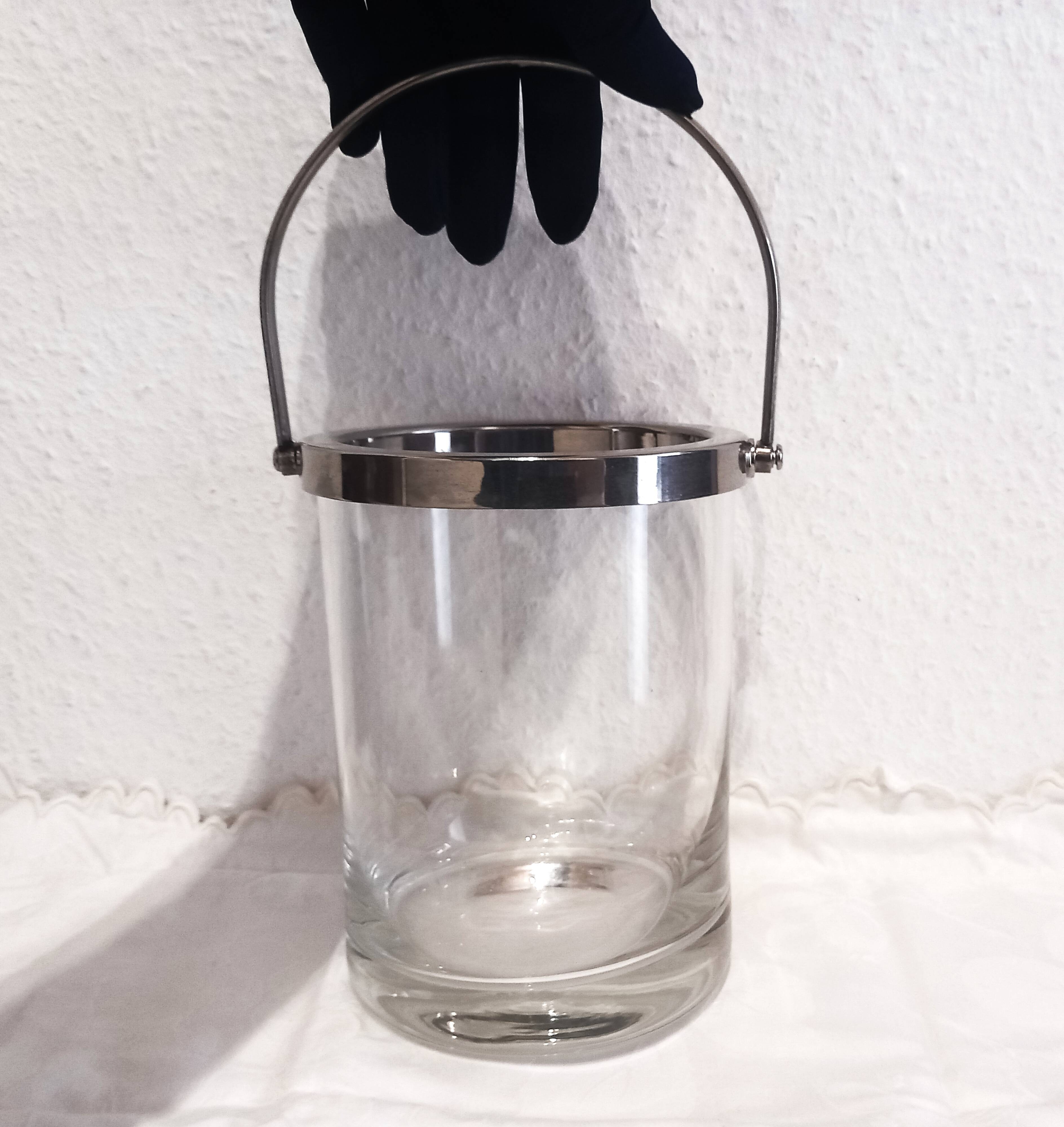 Glass and silver metal ice bucket