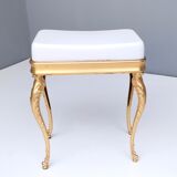 Midcentury White Plastic Seat Ottoman with Cast Brass Legs, Italy