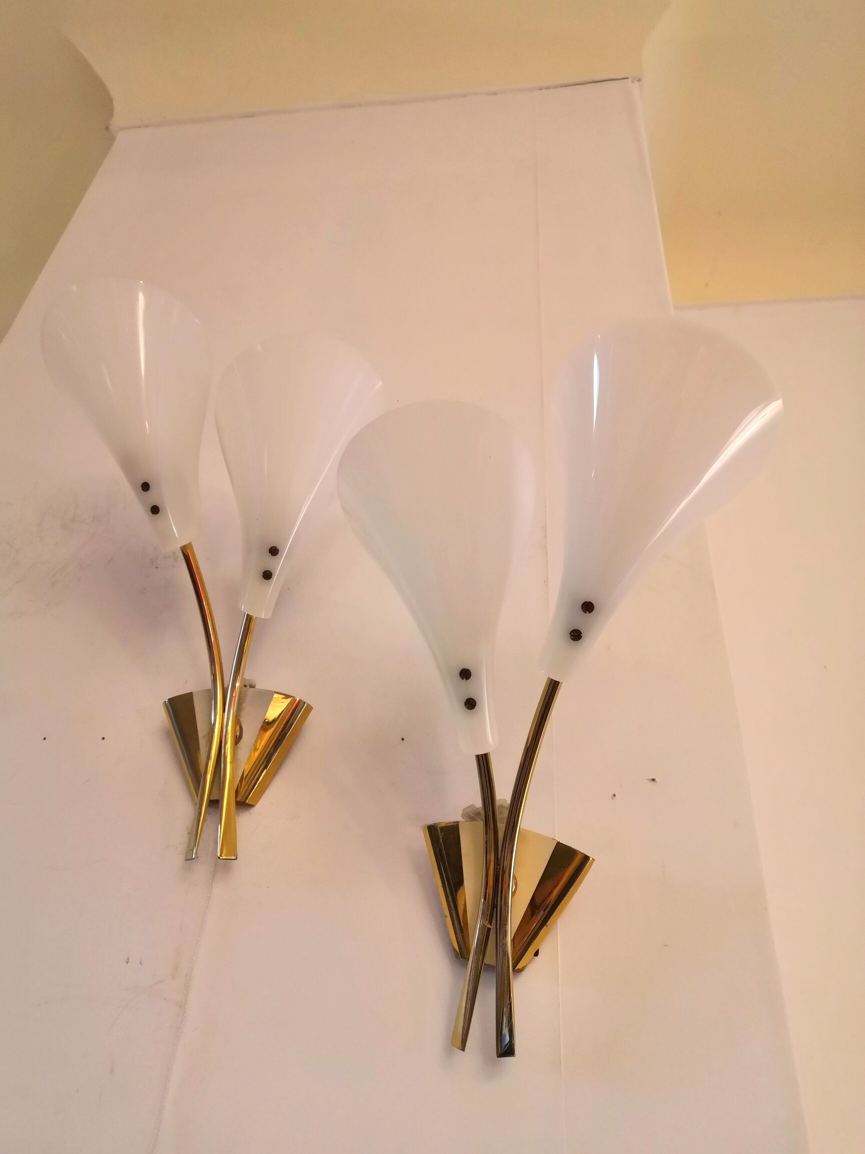 Pair of brass wall lamps design 50s - 60s