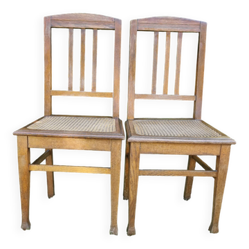 Set of 2 Art Nouveau wooden caned bistro chairs décor