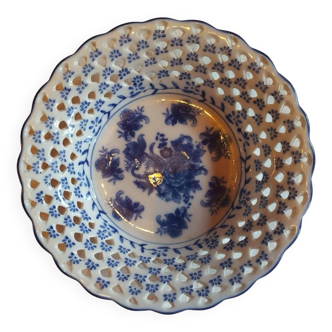 Assiette creuse chinoise ajourée fleurs bleues