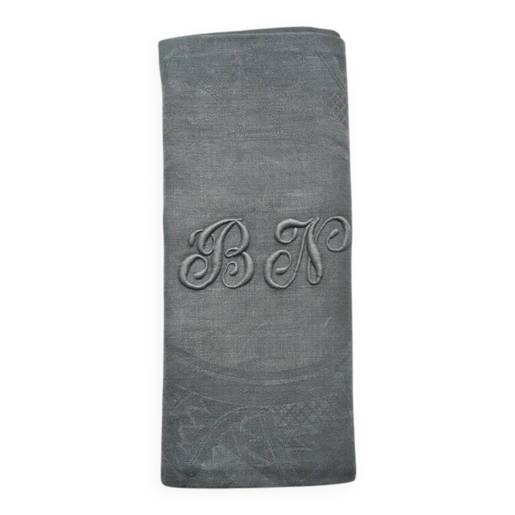 Old embroidered table napkin B N Grey