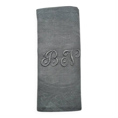 Serviette de table grise ancienne brodée BN