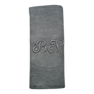 Old embroidered table napkin B N Grey