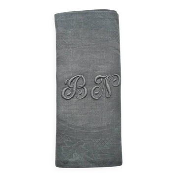 Old embroidered table napkin B N Grey