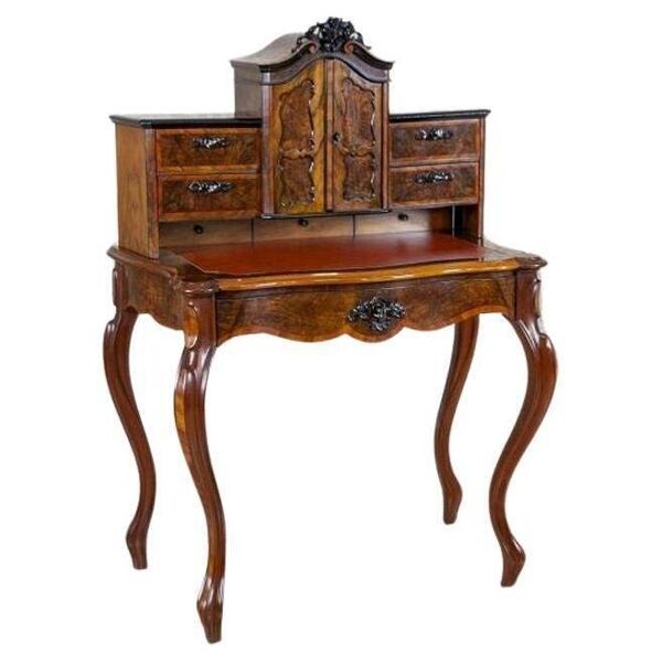 Bureau secrétaire en noyer et placage Louis Philippe antique, 1860