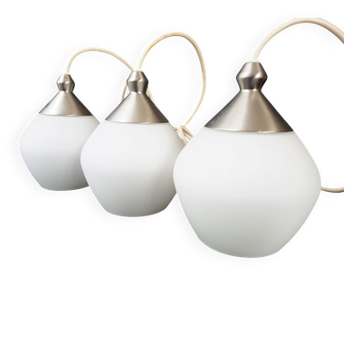 Suite de 3 suspensions lustre design contemporain acier & verre