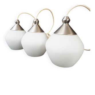 Set of 3 suspensions contemporary design chandelier steel & glass