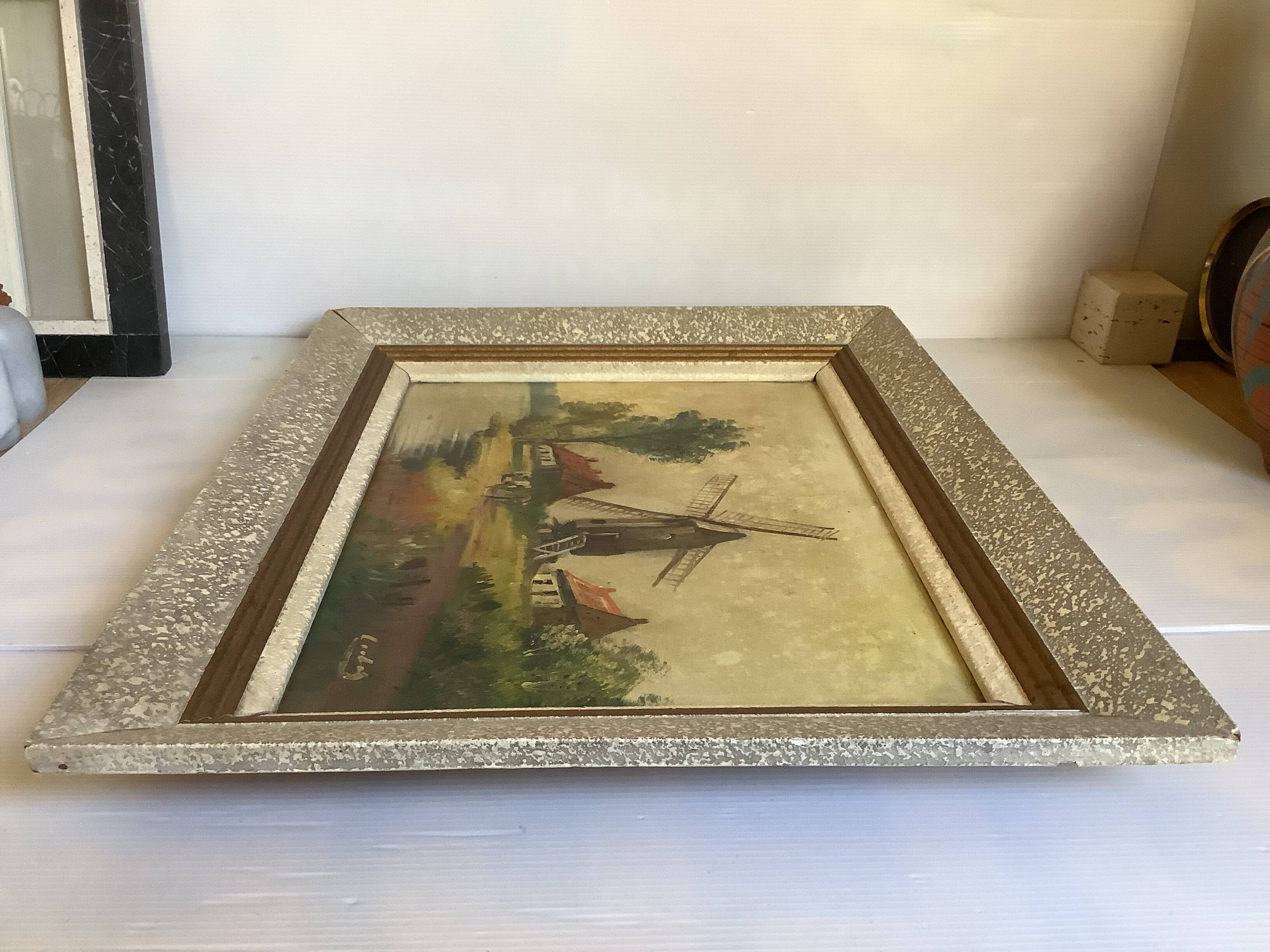 Landscape painting cows oil on canvas signed