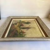 Landscape painting cows oil on canvas signed