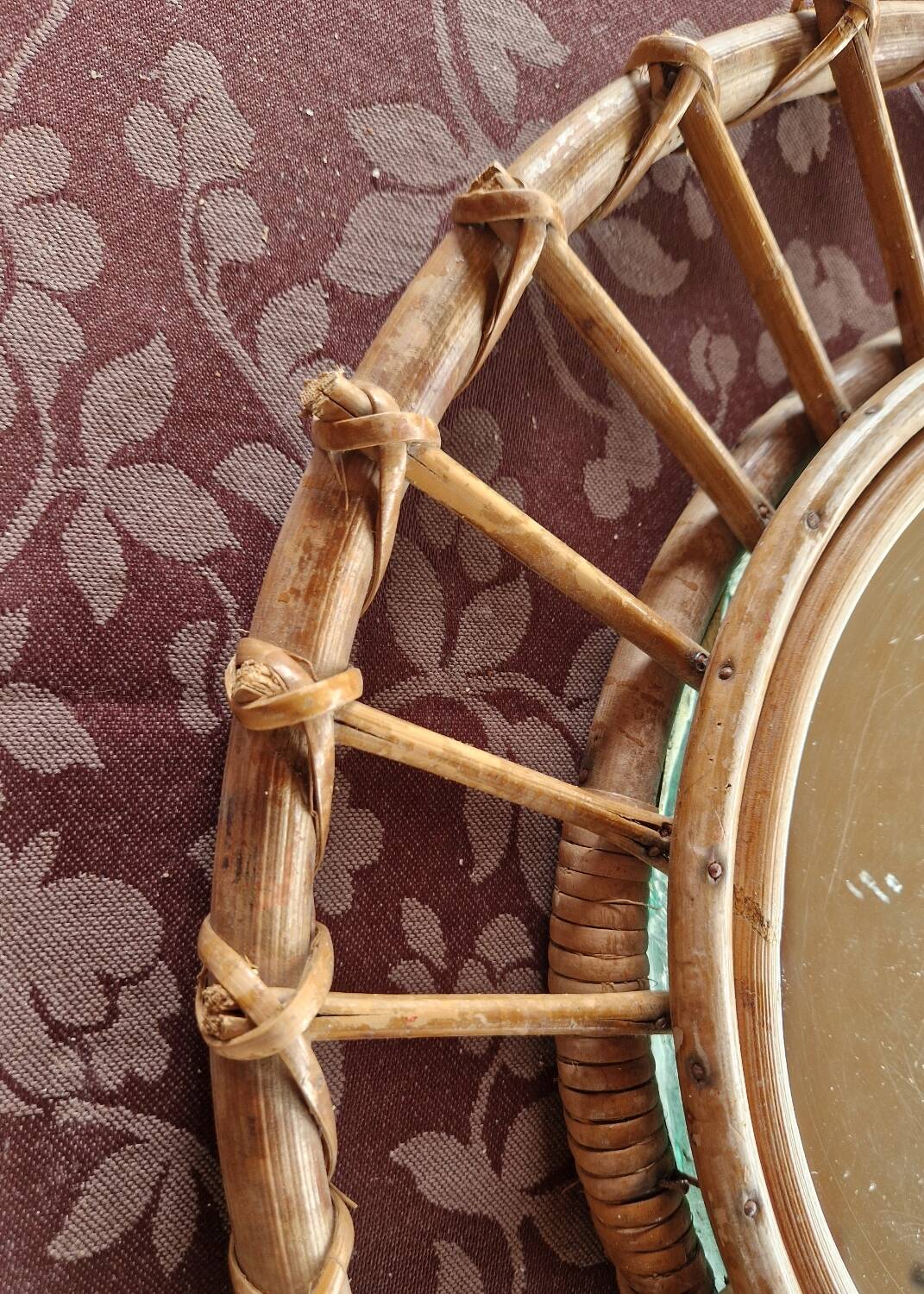 Vintage 70s rattan sun mirror