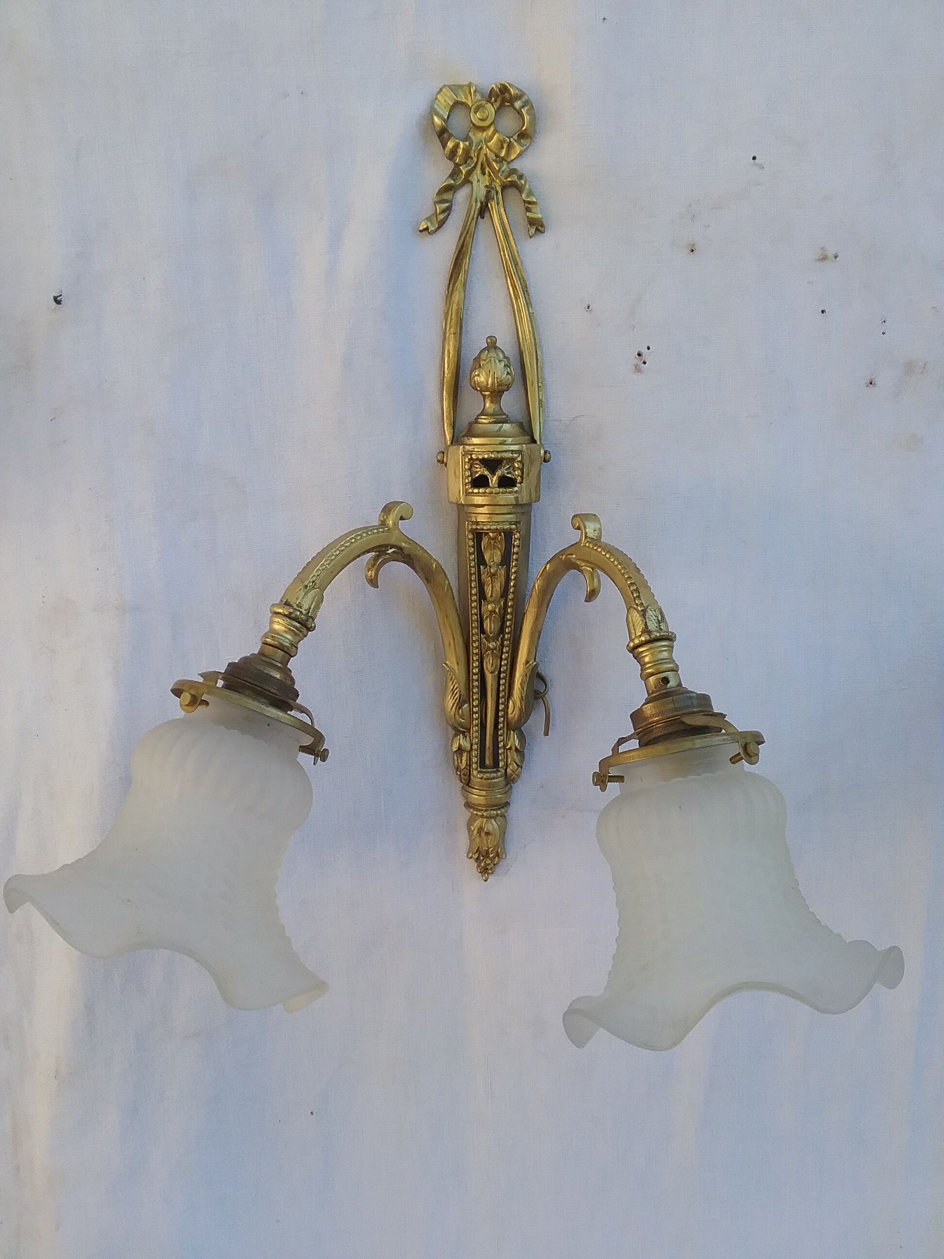 Pair of brass double wall light