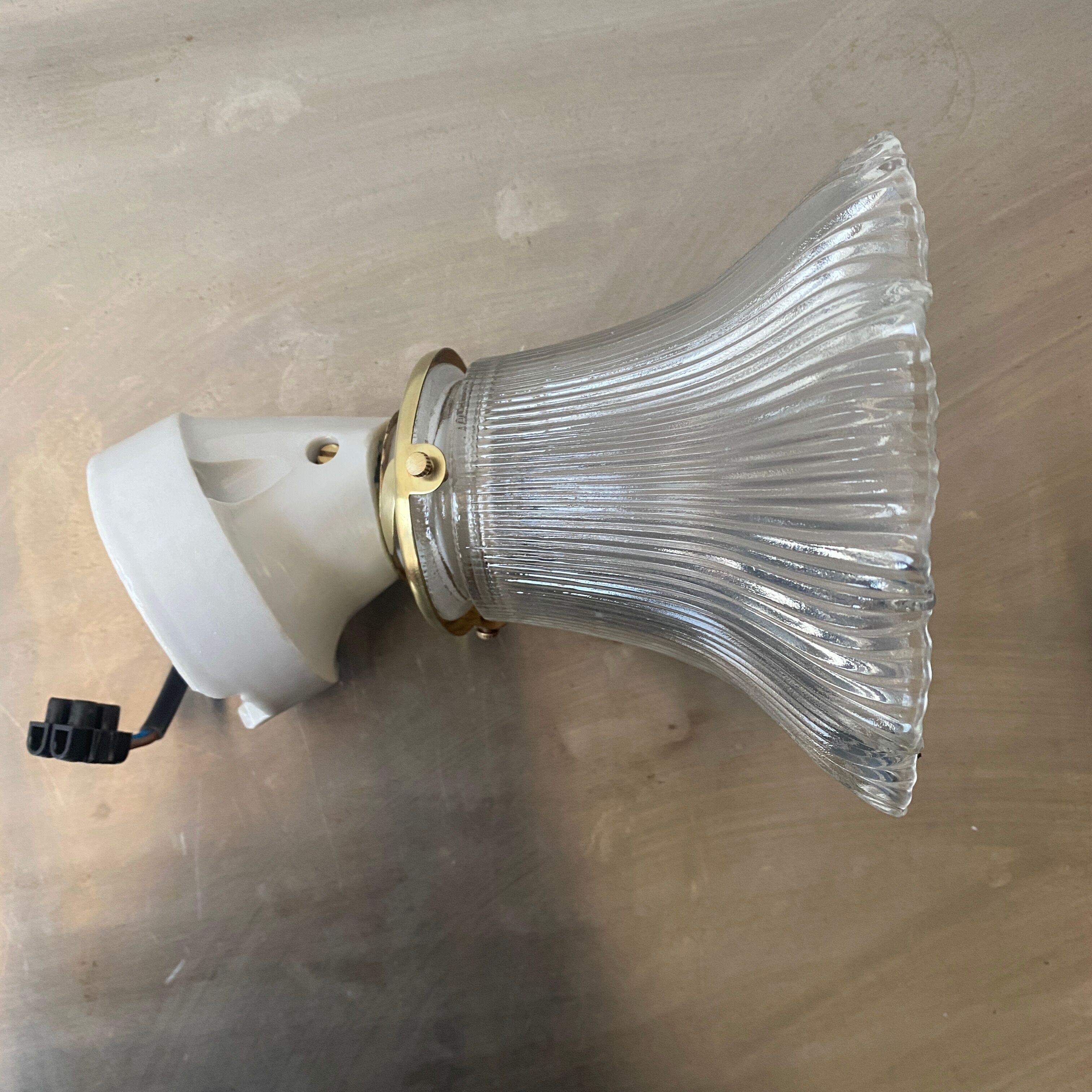 Lot 2 vintage striated glass wall lamps