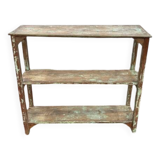 Teak shelves with a green patina