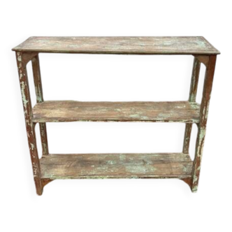 Green patina teak shelves