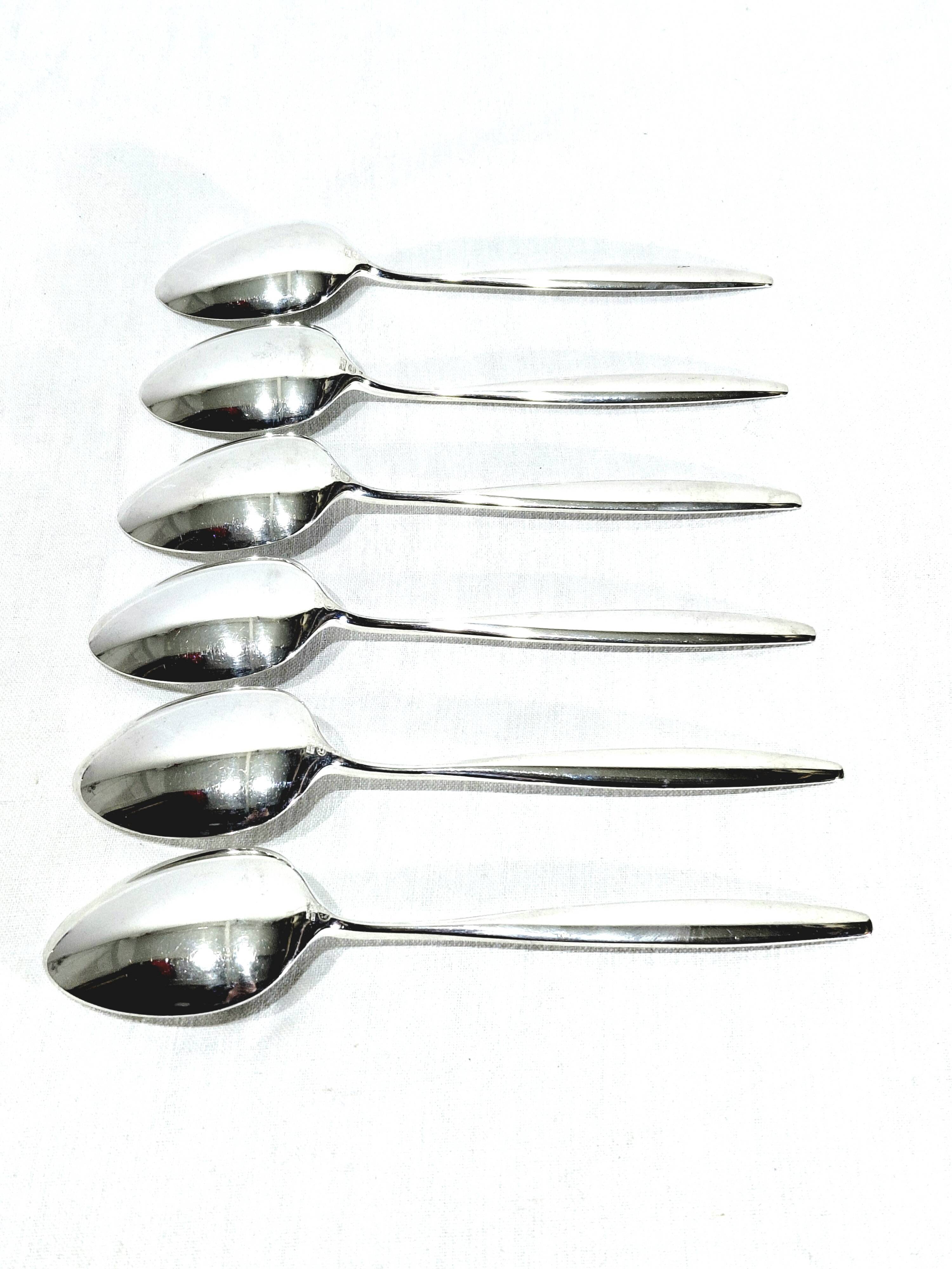 Georg jensen - cypress model - set of 6 table spoons in silver
