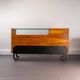 Mid Century Store Counter made of Chestnut and Black Enameled Metal