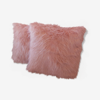 Lot de 2 coussins fourrure rose