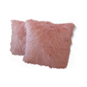 Lot de 2 coussins fourrure rose