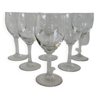 Ensemble de 6 verres vin en cristal gravé années 30-40