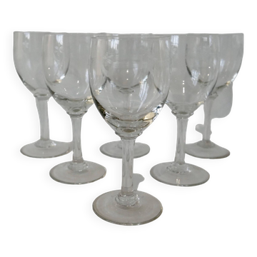 Ensemble de 6 verres vin en cristal gravé années 30-40