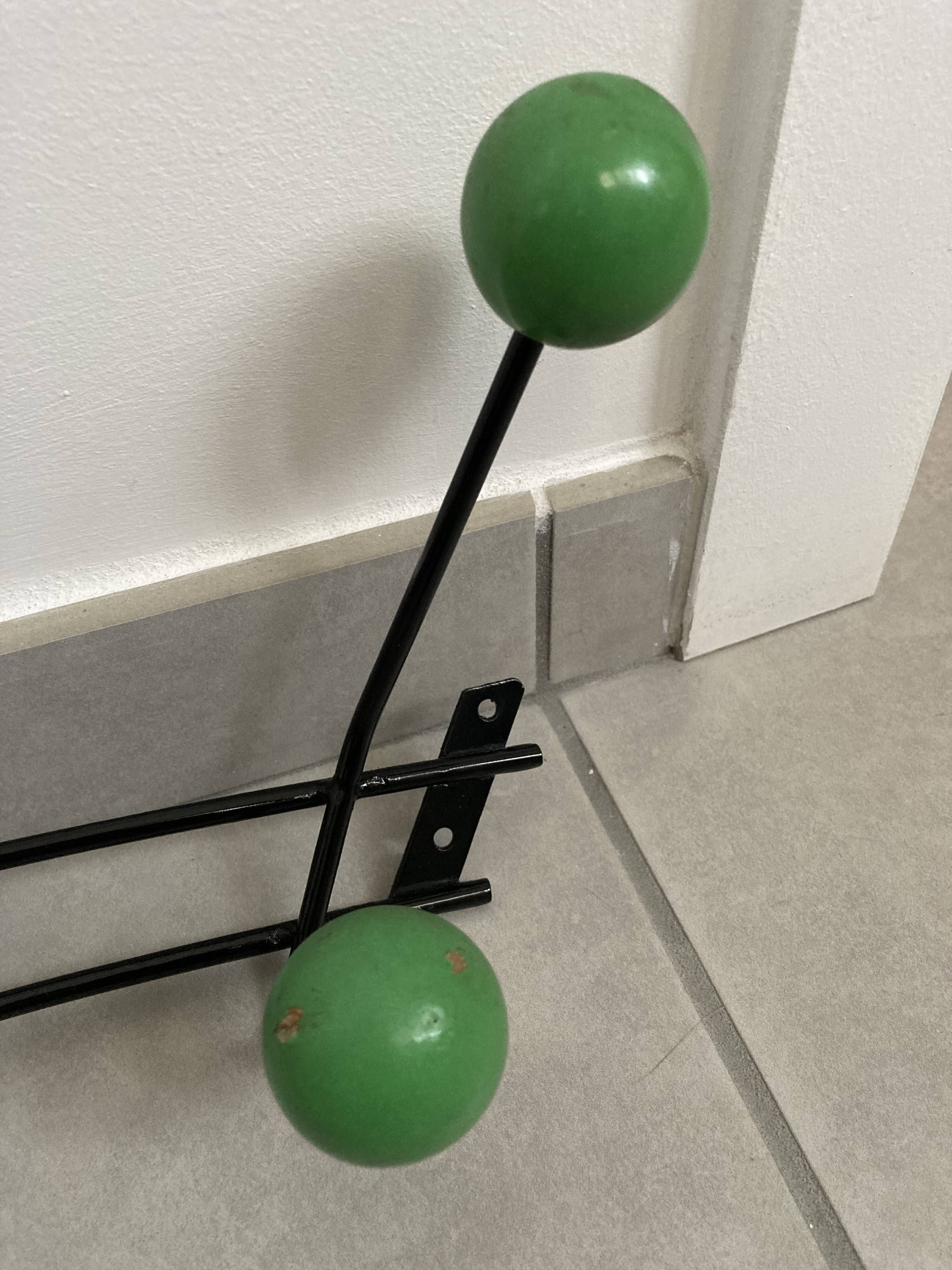 Metal coat rack with 6 wooden balls, 1950s-1960s