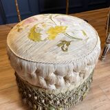 Napoleon III period ottoman in original upworked fabric with wheels