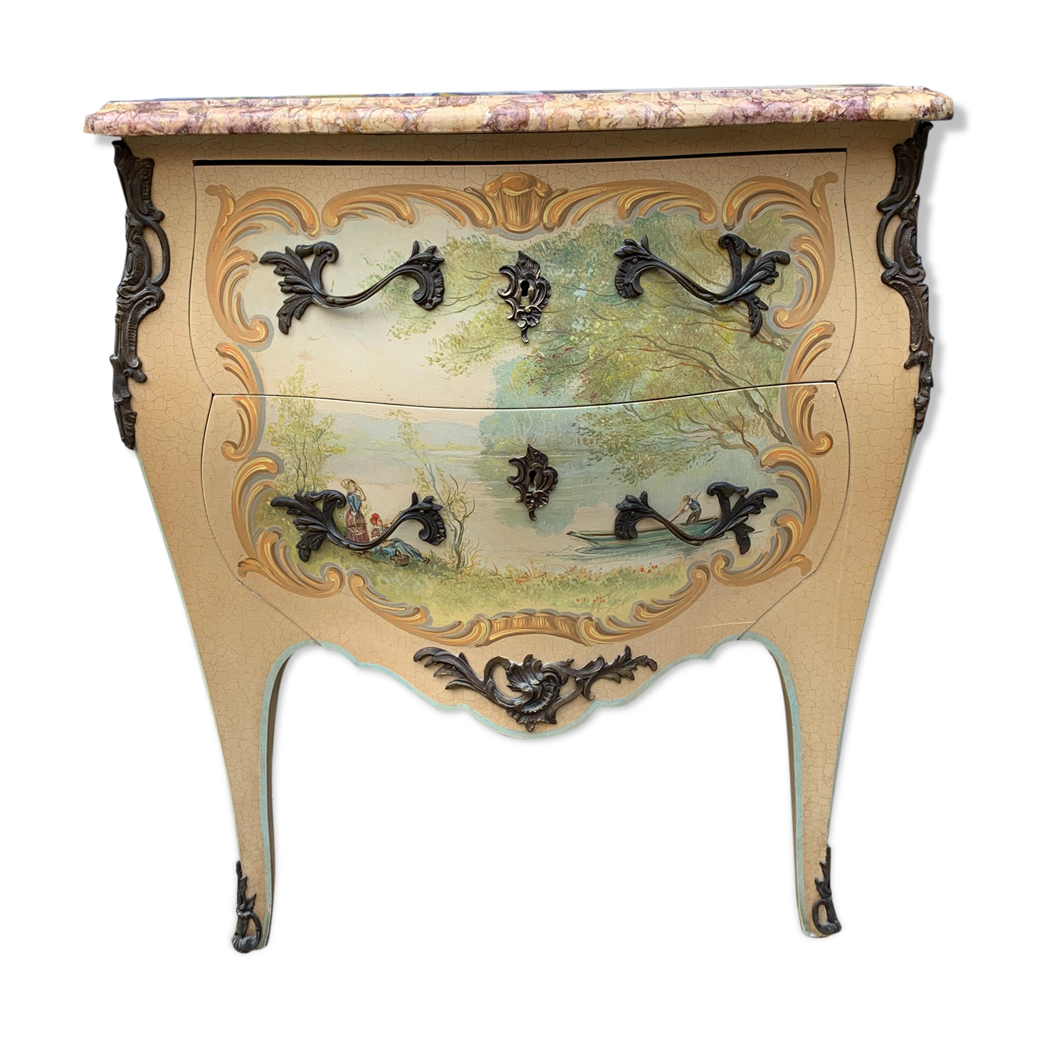 Chest of drawers Louis XV style painted woodwork