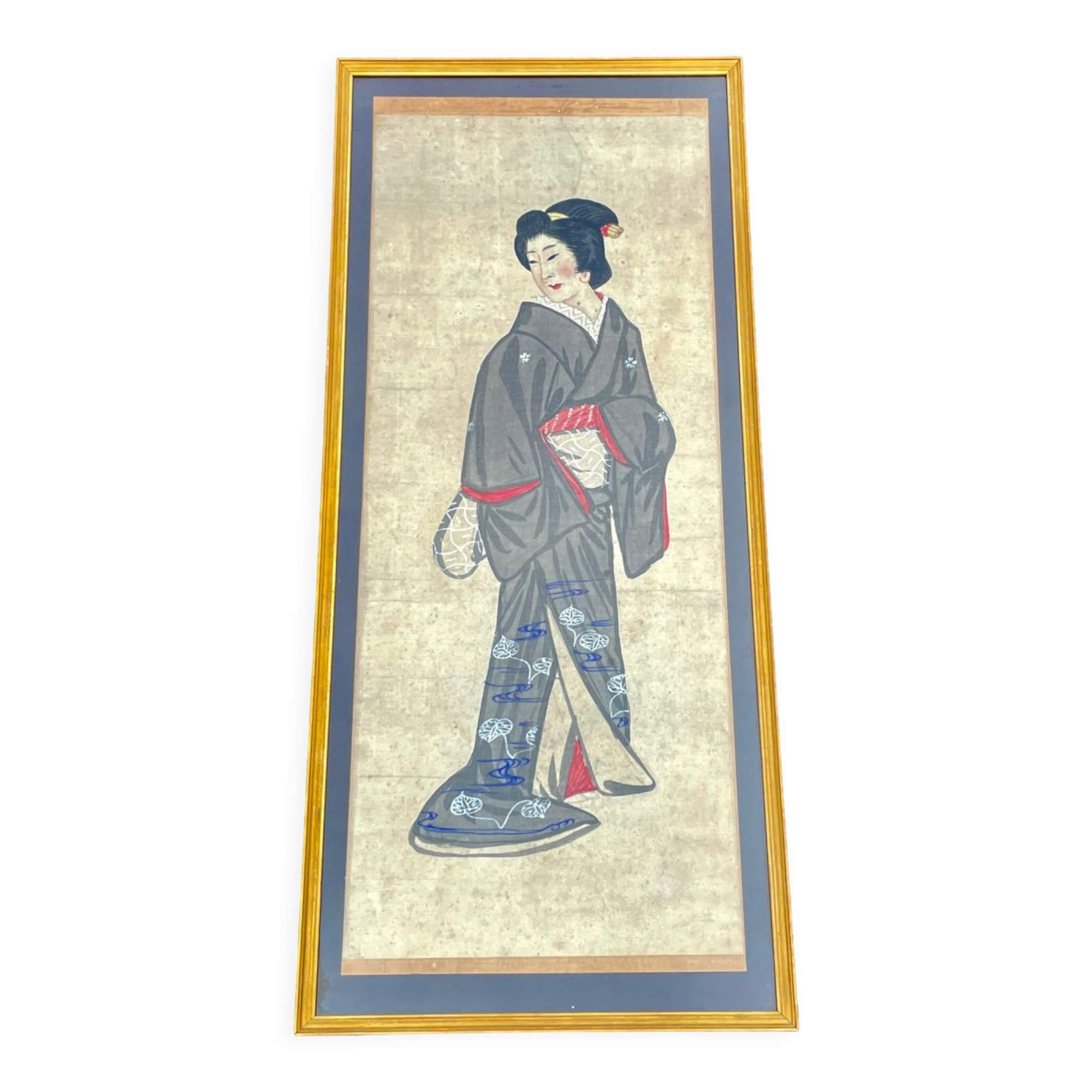 Old framed geisha Japanese print