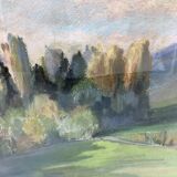 Table countryside landscape year 1970 signed